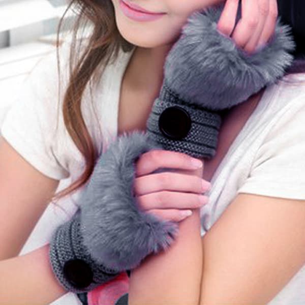 Mordely Plysch Fingerless Handskar För Kvinnor Half Finger Handskar Light gray