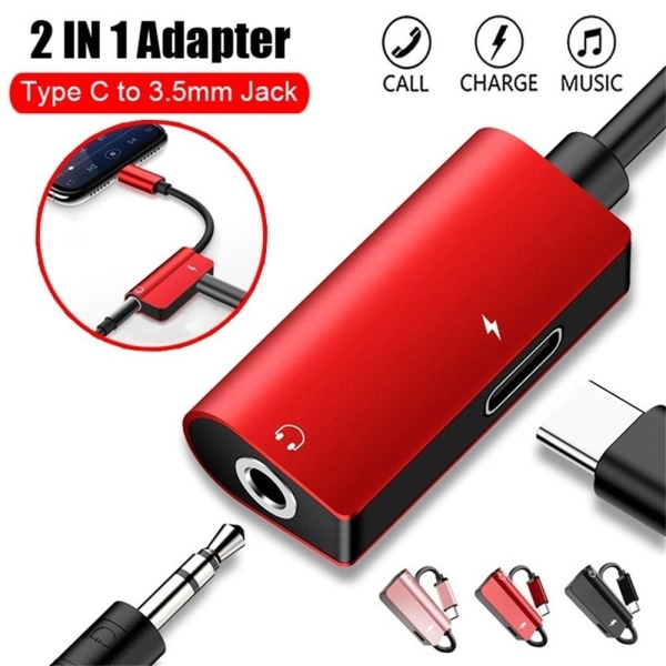 Mordely 3st ljudladdningsadapter USB Type-C till 3,5 mm uttag RÖD 3ST red 3pcs-3pcs