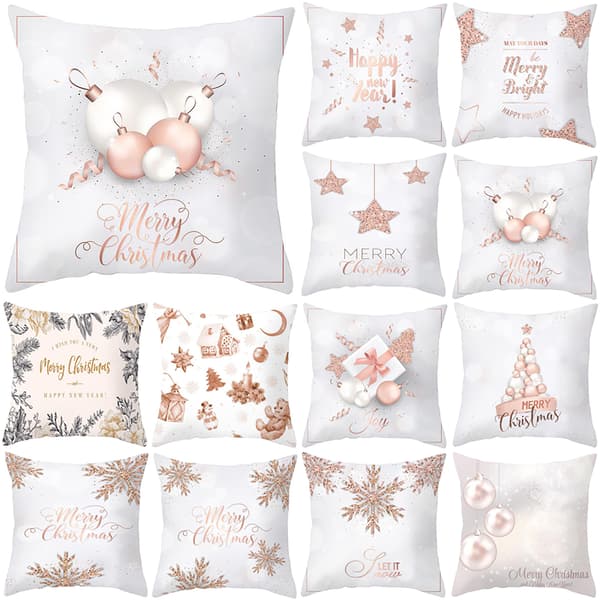 Julkuddfodral Rosa & Grå Örngott Xmas Snowflake Soffdekor #9
