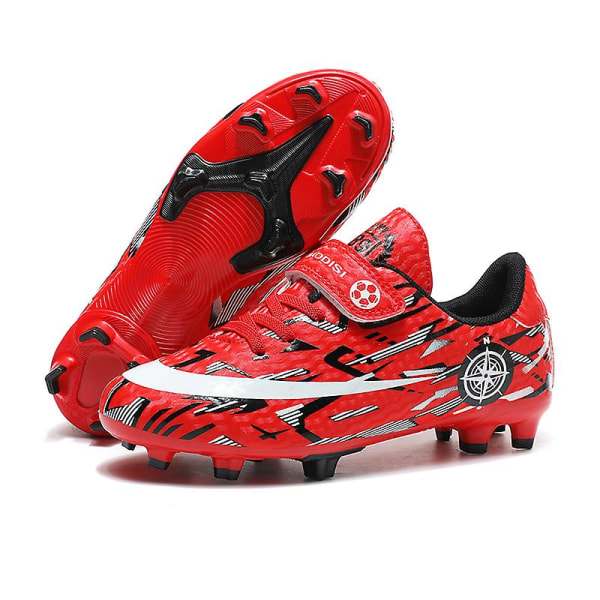 Mordely Kids Soccer Shoes Cleats Professional Breathable Athletic Football Boots for Outdoor Indoor TF/AG Red 32