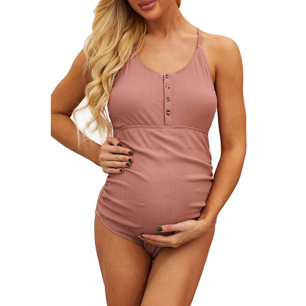 Mordely Baddräkt i ett stycke för gravida kvinnor med löst stöd för magen pink XXL