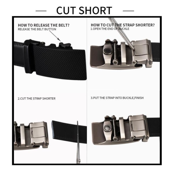 Men's Leather Sliding Ratchet Dress Belt with Automatic Buckle for Father's Day Gift for Dad Grandpa Black 125cm