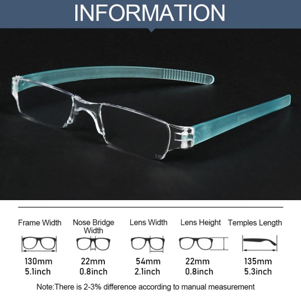 Mordely Läsglasögon Ultralätt glasögon BLÅ STYRKA 3,50 blue Strength 3.50