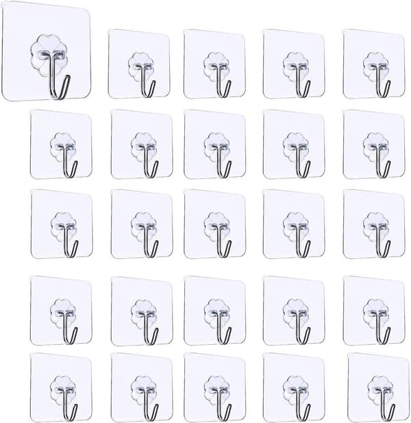 Mordely 20pcs Transparent Adhesive Hooks, Kitchen Wall Hook With Stainless Hooks Towel Utility Towel Ceiling