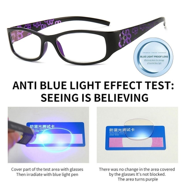 Mordely Anti-blått ljus Läsglasögon Fyrkantiga glasögon LILA Purple Strength 350
