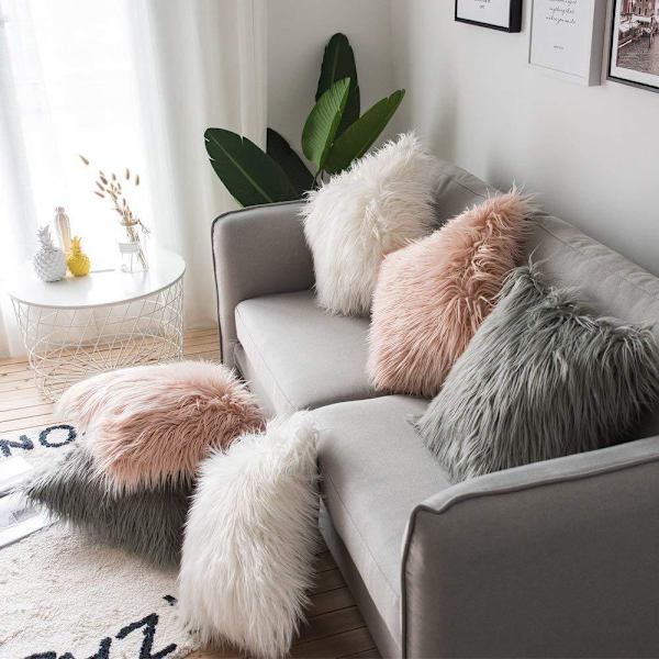 2023 Decorative Faux Fur Pillow Covers, Fluffy Square Pillowcases, 2 Pack for Couch, Bed, Sofa, Chair, 18X18, Gradient Black, No Inserts Gradient black 45*45cm