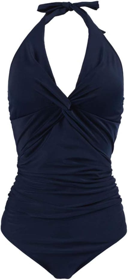 aternity Swimsuit One Piece Swimsuit Halter Pregnancy Solid Swimsuit with Adjustable Drawstring Navy M