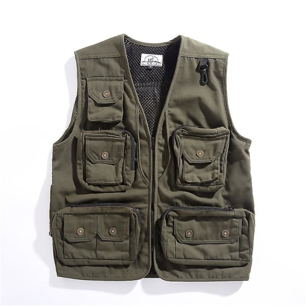 Vintage Workwear Photography Vest Men's And Women's Multi-pocket Shoulder Loose Military Function Horse Clip Casual Back Military green XXL