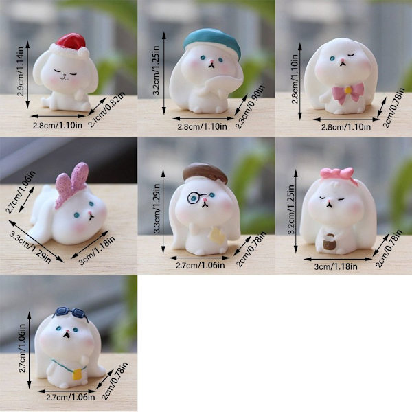 Mordely 1 set Miniatyr kaninstatyett Resin Bunny Statue 6PCS-A