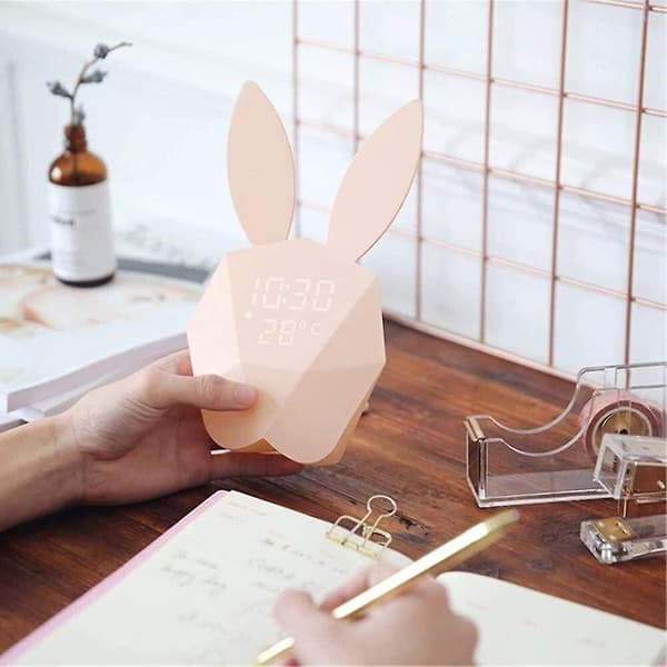 Mordely Alarm Clock Wall Clock, Night Light Table Clock Wake Up Light Cartoon Rabbit Bedside Table Lamp Gift Forkids Children Adults