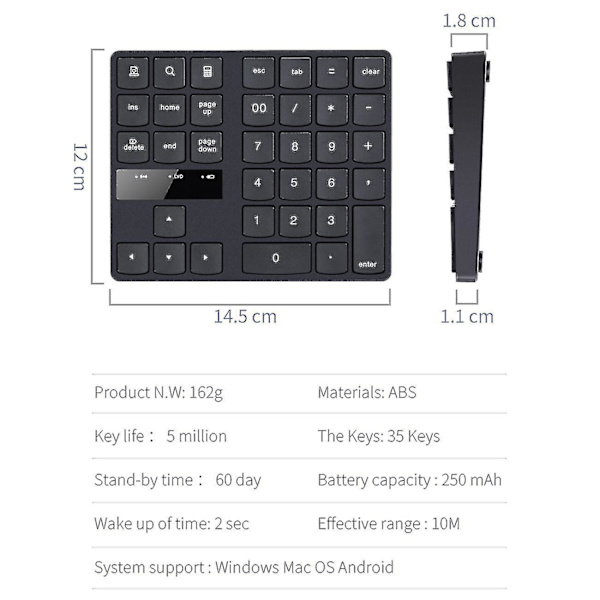 2.4g Wireless Numeric Keypad 35 Keys Pc/laptop/macbook/imac