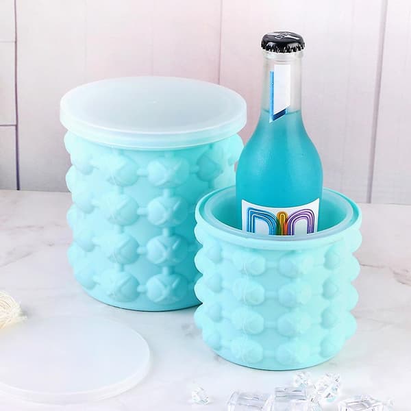 Mordely Ice Cube Maker Silicone Bucket Ice Mold And Storage Bin, Portable 2 In 1 Ice Cube Maker, Small Ice Container