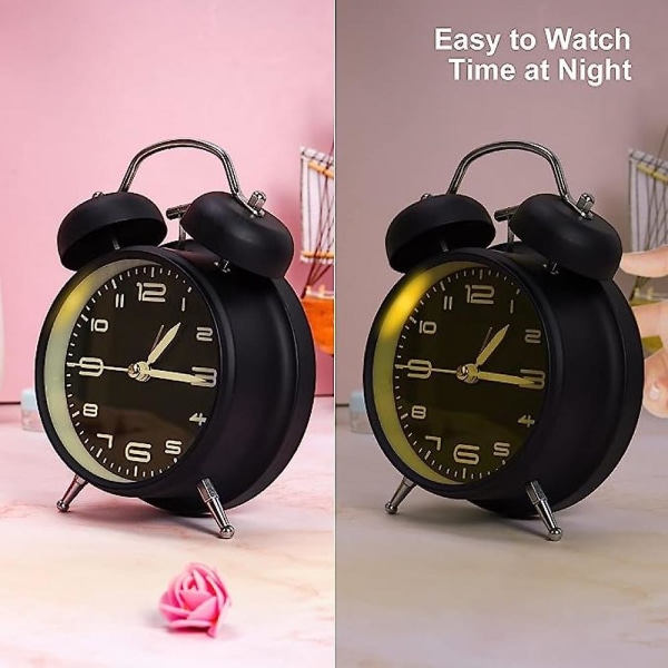 Mordely Classic Silent And Non Ticking Quartz Dual Clock Alarm Clock, Suitable For Children, Battery Powered (excluding Battery) - Black