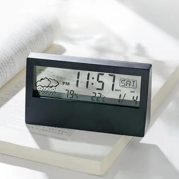Mordely Digital Travel Alarm Clock - Foldable Calendar & Temperature & Timer Lcd Clock With Snooze Mode - Large Number Display, Battery