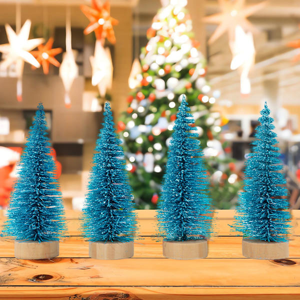 Mini julgranar för juldekoration, 4st konstgjorda Peacock Green