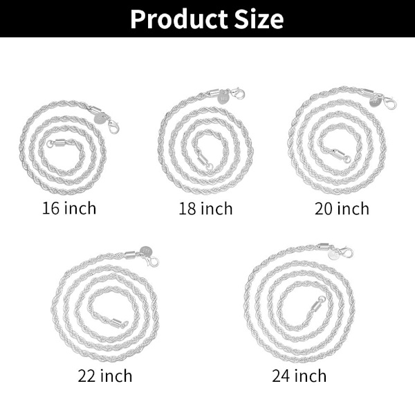 Mordely Twisted Rope Chain Necklace 925 Sterling Silver 22 INCH 22 INCH 22 inch