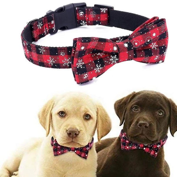 Mordely Christmas Dog Collar Adjustable Snowflake Pattern Red With Bow Tie In 4 Sizes