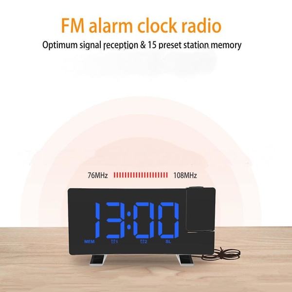 Mordely Projection Alarm Clock With 180 Rotatable Projector Led Display Clock, Usb Charger, 12/24h, Bedroom Digital Alarm Clock - Blue Numbers