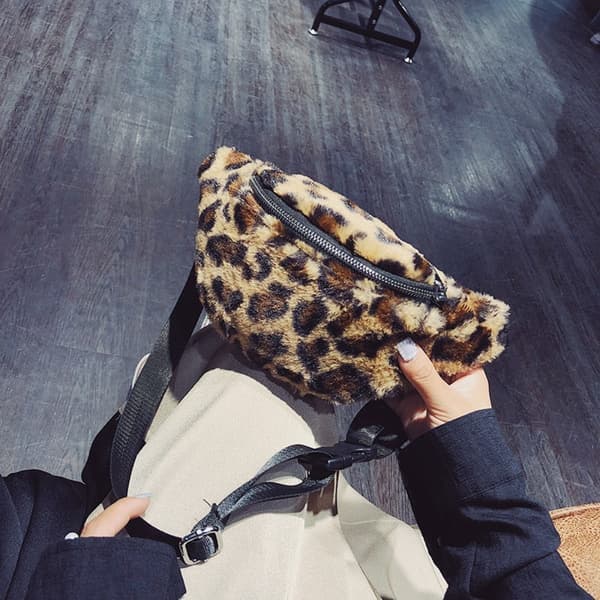 Plysch midjeväska Leopard rossbody-väskor C