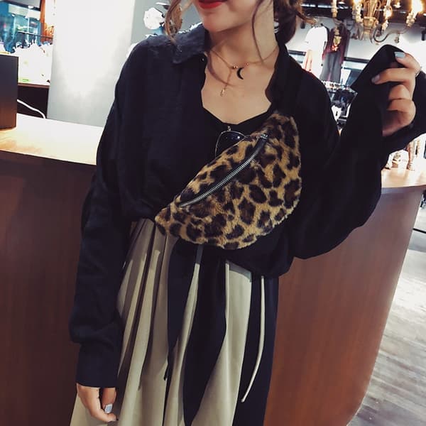 Plysch midjeväska Leopard rossbody-väskor C