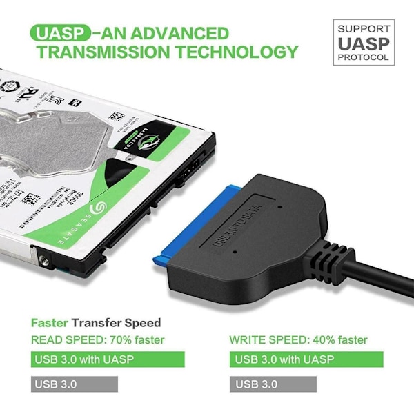 Mordely USB 3.0 till 2.5 tum SATA 3 hårddisk 22-stifts adapterkabel