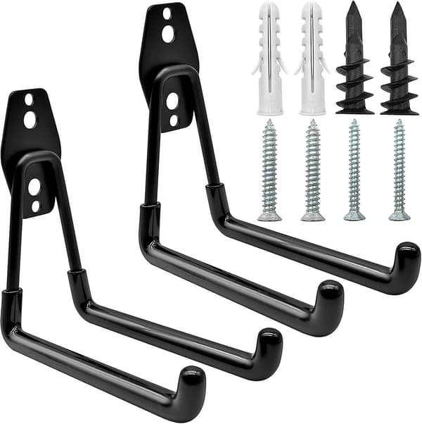 Mordely Garage Hooks 2 Pieces Metal Double Wall Hooks Garage Storage Hook Rack For Hanging Garden Tools