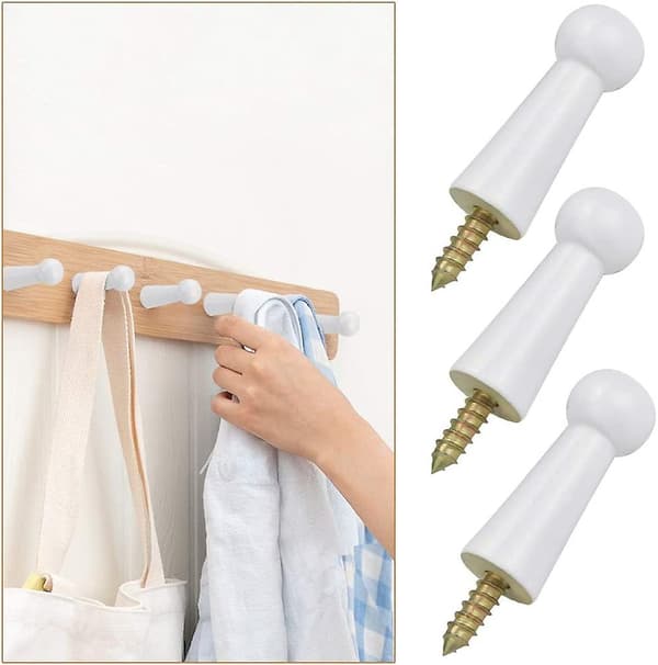 Mordely 8 Pcs White Solid Wood Hook Wall Mounted Coat Hooks With Screws Modern Single Wall Coat Hook Wooden Hat Hooks Max Load 5kg For