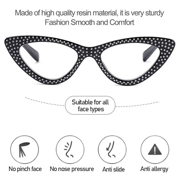 Mordely Cat Eye Läsglasögon Diamond Presbyopic Glasögon BEIGE beige Strength+150-Strength+150