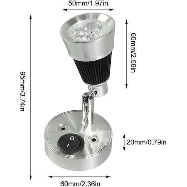 12v Led Spot Wall Reading Light, 2 Pcs Auto Led Light Adjustable Switch Interior E Van Light For Rv, , E, Boat, Yacht