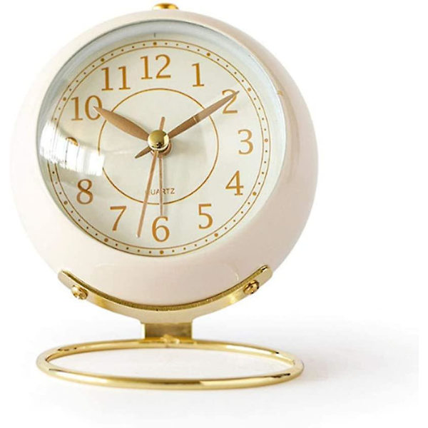 Classic Non-ticking Tabletop Alarm Clock White