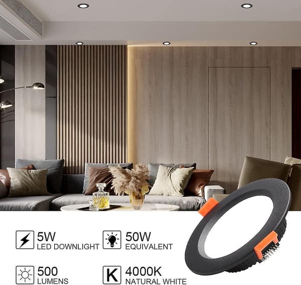 Mordely 2 Ultra Flat Black Led Downlights, 7w Round Led Downlights, Ip44