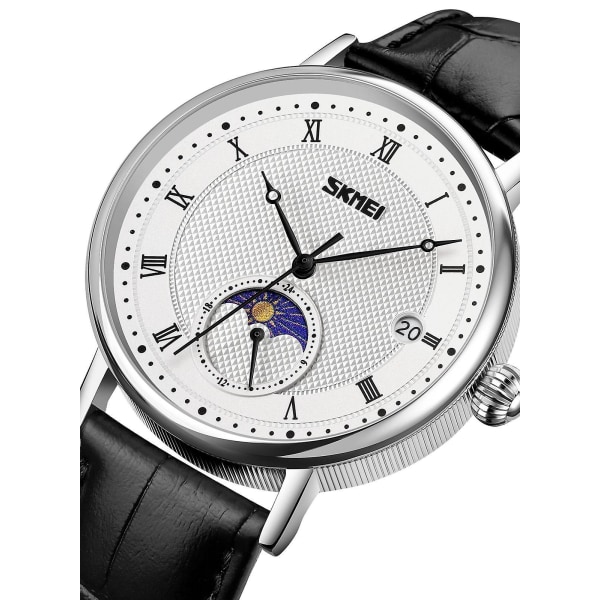 Men's Waterproof Quartz Movement Watch With Date White And Black