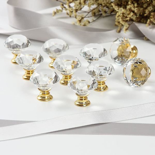 Crystal Cabinet Knobs, 20 Pcs 30mm Transparent Diamond Crystal Cabinet Knobs Handles, Cabinet Drawer Cupboard Door Knobs With Screws For Home Office C
