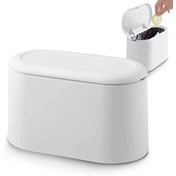 Mordely Press Lid Rubbish Dustbin Push Trash Can Table White Trash Can Mini Counter Top Trash Can Small Tabletop Trash Can For Kitchen