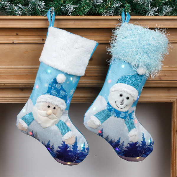 Mordely Hängande julstrumpor, blå broderade strumpor Belysning Snowman