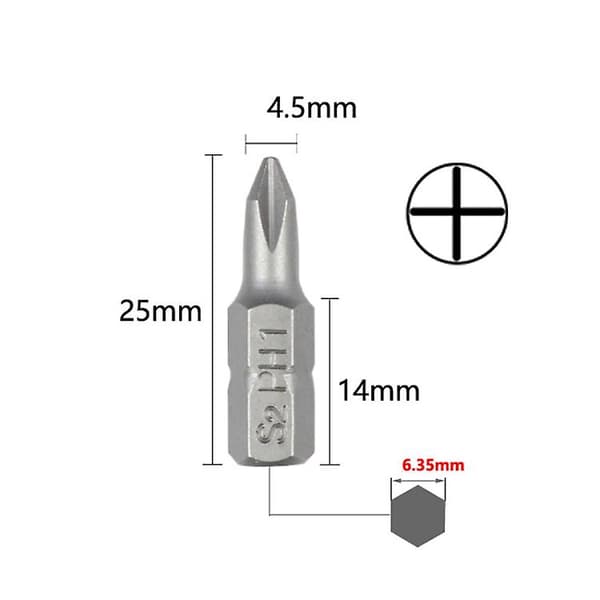 Mordely 10 Electric Screwdriver Short Bit Strong Magnetic Screwdriver Bits - Phillips Ph1