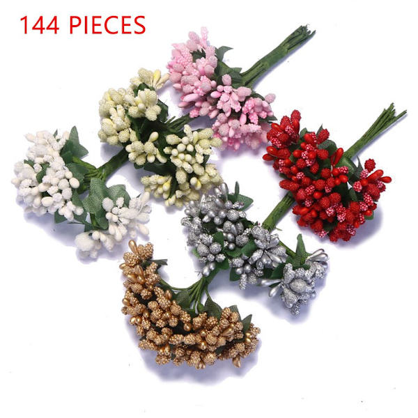 Mordely 144 delar konstgjord blomma Handgjord DIY ROSA pink