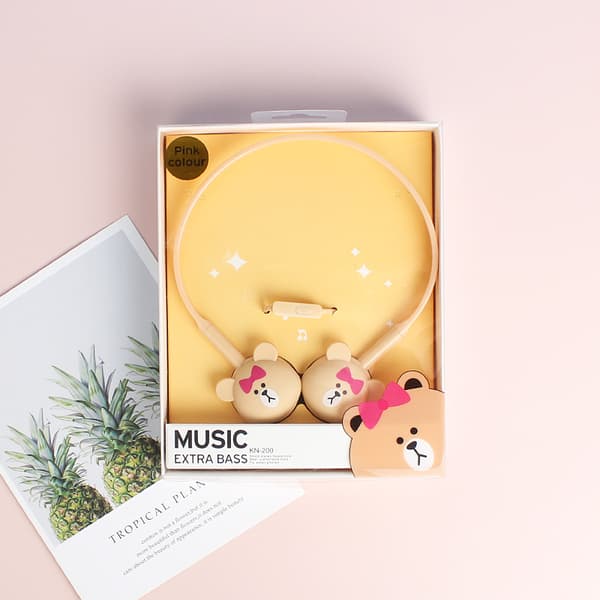 Tecknade hörlurar med trådbundna headset Beige