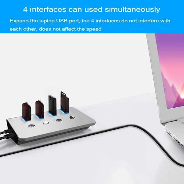 Mordely 4-portar USB 3.0 Hub-driven USB expanderare med på/av-knappar