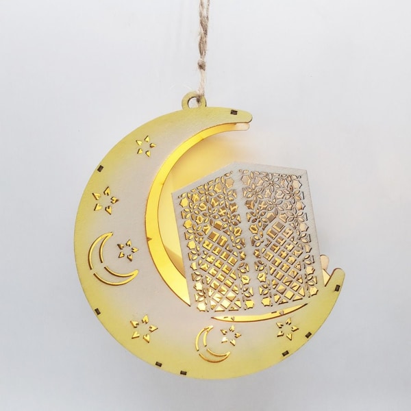 Mordely Eid Mubarak Moon Lamp Hanging Lantern Pendel Trä