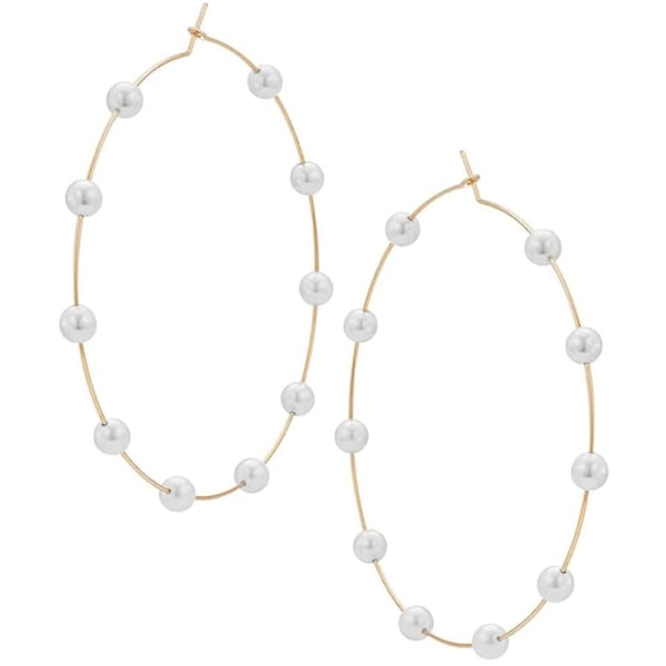 Stora Hoops Super Huge Circle Pearls Örhängen Tunna Dinglar Guld