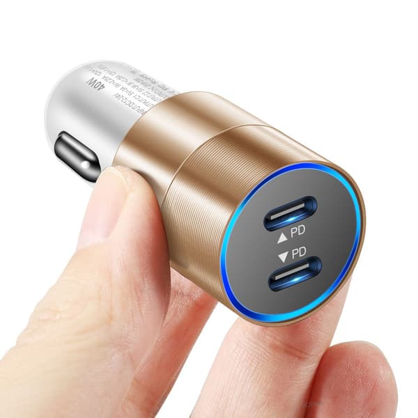 Mordely 40W USB C Snabb billaddare 2 Ports Adapter Dual Typ C SILVER silver