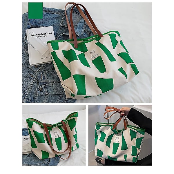 Mordely Women's Bag New Fashion Korean Version Tote Bag Large-capacity Commuter Canvas Bag Simple Texture Shoulder Bag Niche A916-671 Green