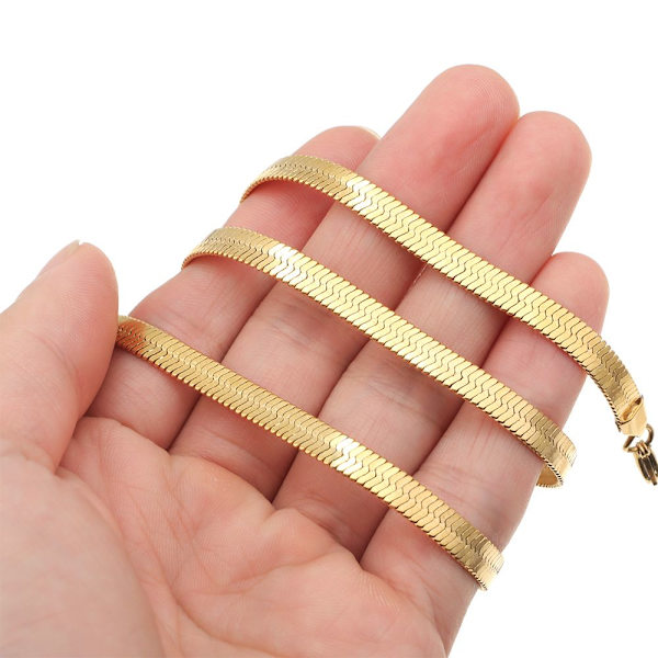Mordely 18"/20" platt ormkedja fiskbenshalsband Gold 2.5mm-45CM