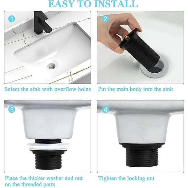 Mordely Pop Up Drain Plug, Pop Up Plug Without Overflow, Universal Pop Up Sink Plug, Washbasin Drain Plug, Black Waste Plug For Washbasin