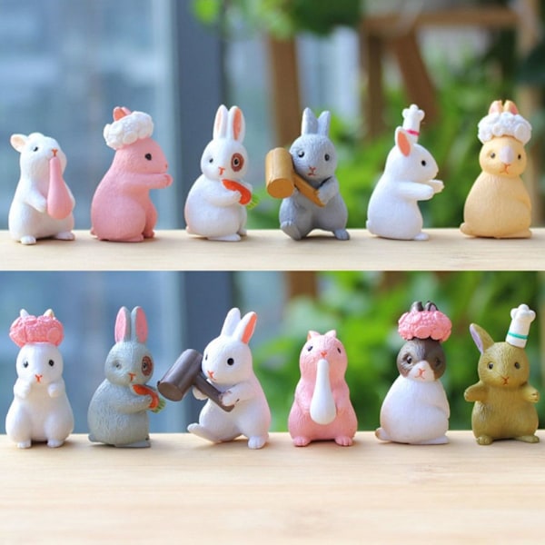 Mordely 1 Set Miniatyr kaninfigur Resin Bunny Statue 12ST 12PCS