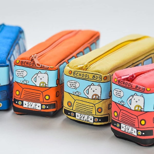Mordely Large Capacity Pen Bag Funny School Bus Cartoon Pencil Case School Supplies Or Toys (yellow)