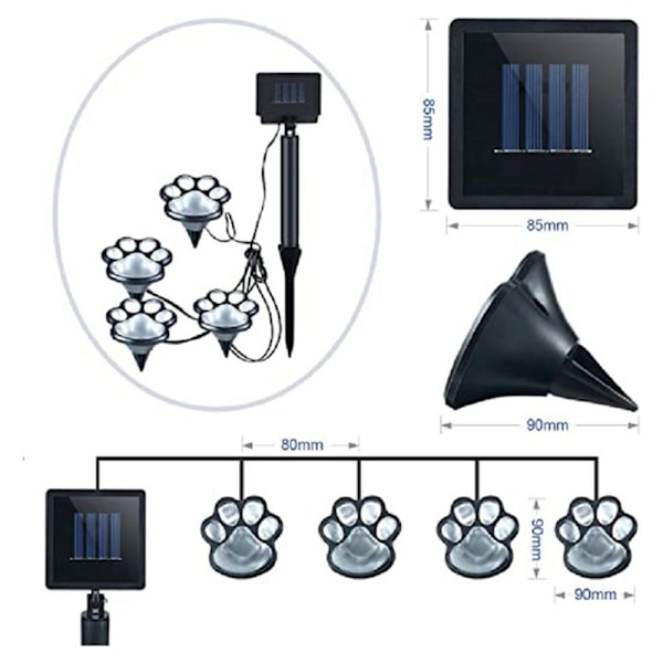 Mordely Animal Paw Print Solar Lights Utomhusbelysning Multicolor