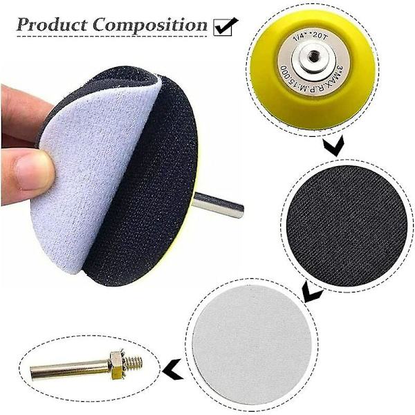 Pack 3 Inch Hook & Loop Sanding Pads For Sanding Discs With 6.mm Shank For Drill