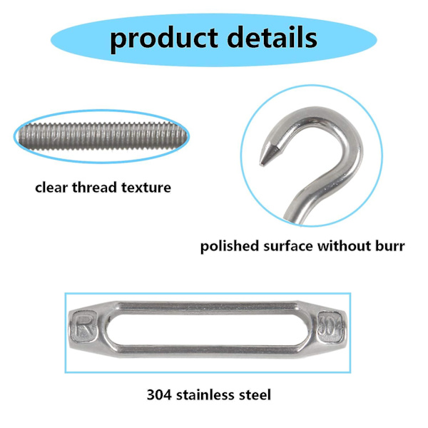 M5 Tensioner Cable Tensioner Hook And Eye 304 Stainless Steel Adjustable Tensioner Wire Tensioner Used For Tensioning Steel Wire Antenna Clothesline C